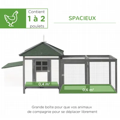 PawHut - Poulailler cottage enclos H.97 cm - gris blanc PawHut - Poulailler cottage enclos H.97 cm - gris blanc
