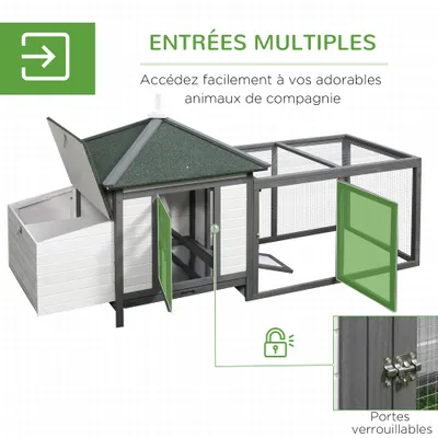 PawHut - Poulailler cottage enclos H.97 cm - gris blanc PawHut - Poulailler cottage enclos H.97 cm - gris blanc
