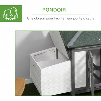 PawHut - Poulailler cottage enclos H.97 cm - gris blanc PawHut - Poulailler cottage enclos H.97 cm - gris blanc