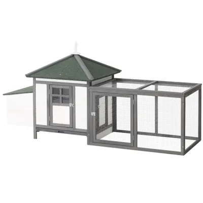 PawHut - Poulailler cottage enclos H.97 cm - gris blanc PawHut - Poulailler cottage enclos H.97 cm - gris blanc