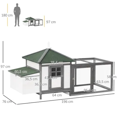 PawHut - Poulailler cottage enclos H.97 cm - gris blanc PawHut - Poulailler cottage enclos H.97 cm - gris blanc