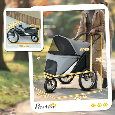 PawHut - Poussette buggy chien 3 roues pliable pneus gonflables - gris