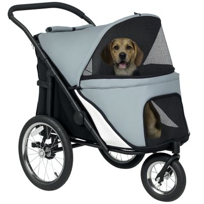 PawHut - Poussette buggy chien 3 roues pliable pneus gonflables - gris