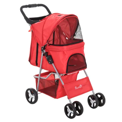 PawHut - Poussette chien pliable 4 roues H.94cm - rouge