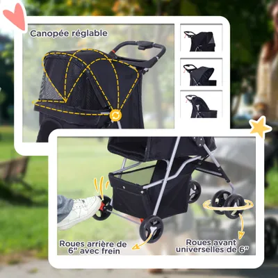 PawHut - Poussette chien pliable 4 roues H.94cm - noir PawHut - Poussette chien pliable 4 roues H.94cm - noir