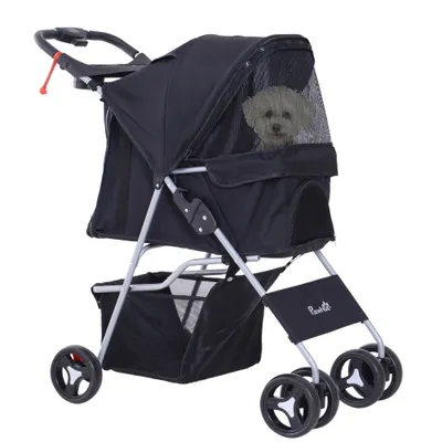 PawHut - Poussette chien pliable 4 roues H.94cm - noir PawHut - Poussette chien pliable 4 roues H.94cm - noir