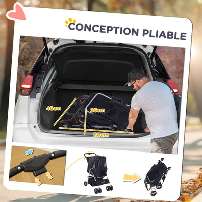 PawHut - Poussette chien pliable 4 roues H.94cm - noir PawHut - Poussette chien pliable 4 roues H.94cm - noir