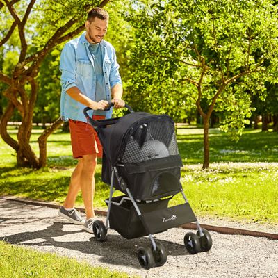 PawHut - Poussette chien pliable 4 roues H.94cm - noir