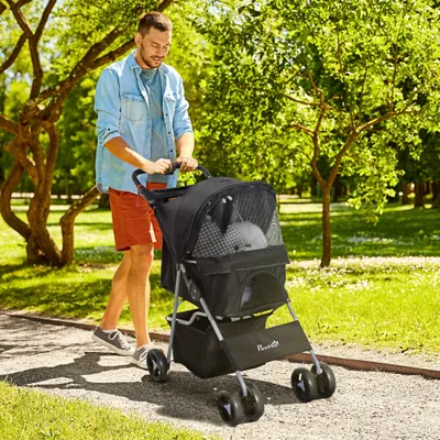 PawHut - Poussette chien pliable 4 roues H.94cm - noir PawHut - Poussette chien pliable 4 roues H.94cm - noir