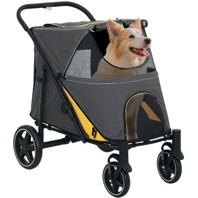 PawHut - Poussette Chien Pliable 4 Roues avec Rangements - noir gris jaune