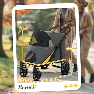 PawHut - Poussette Chien Pliable 4 Roues avec Rangements - noir gris jaune PawHut - Poussette Chien Pliable 4 Roues avec Rangements - noir gris jaune