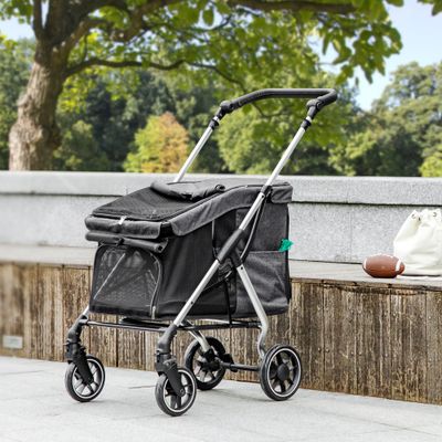 PawHut - Poussette Chien 4 Roues Pliable Nombreux Équipements - Gris