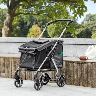 PawHut - Poussette Chien 4 Roues Pliable Nombreux Équipements - Gris PawHut - Poussette Chien 4 Roues Pliable Nombreux Équipements - Gris