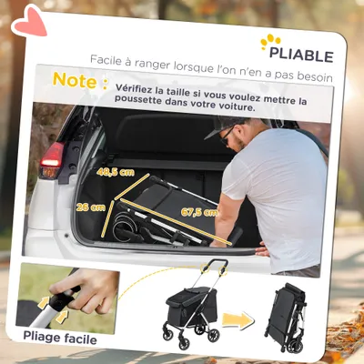 PawHut - Poussette Chien 4 Roues Pliable Nombreux Équipements - Gris PawHut - Poussette Chien 4 Roues Pliable Nombreux Équipements - Gris