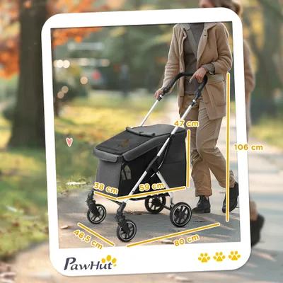 PawHut - Poussette Chien 4 Roues Pliable Nombreux Équipements - Gris PawHut - Poussette Chien 4 Roues Pliable Nombreux Équipements - Gris