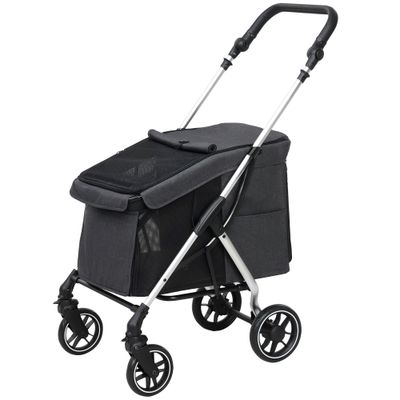 PawHut - Poussette Chien 4 Roues Pliable Nombreux Équipements - Gris