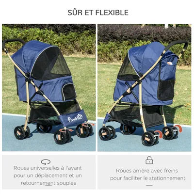 PawHut - Poussette chien pliable rangement laisse coussin inclus - bleu PawHut - Poussette chien pliable rangement laisse coussin inclus - bleu