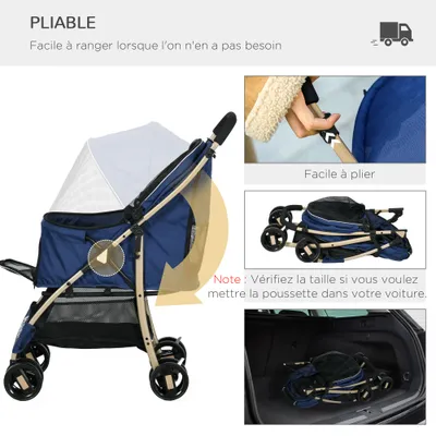 PawHut - Poussette chien pliable rangement laisse coussin inclus - bleu PawHut - Poussette chien pliable rangement laisse coussin inclus - bleu
