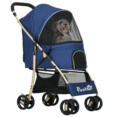 PawHut - Poussette chien pliable rangement laisse coussin inclus - bleu