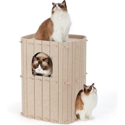 Pawffee Niche pour Chat d'Intérieur, Nid de Chat Grande Maison à 2 Étages