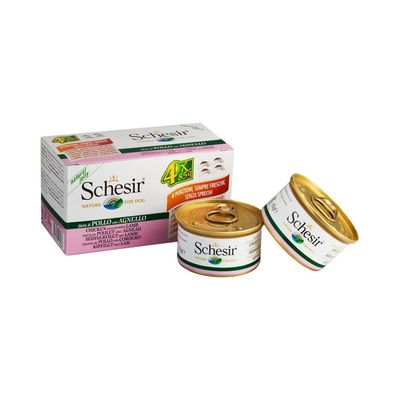 SCHESIR - Pâtée en gelée Poulet/ Agneau chien (boite 4x85g) - SCHESIR