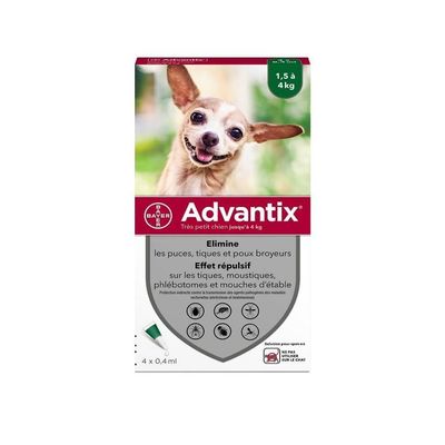 BAYER - PIPETTES ANTIPARASITAIRE CHIEN ADVANTIX 0,4 ML (1,5-4 kg)