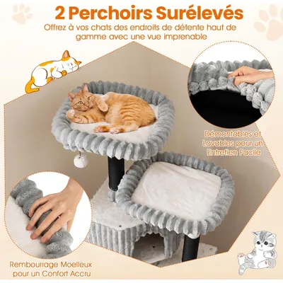 GIANTEX Arbre à Chat 156 cm, 2 Condos, 2 Perchoirs Rembourrés Lavables GIANTEX Arbre à Chat 156 cm, 2 Condos, 2 Perchoirs Rembourrés Lavables