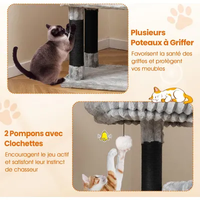 GIANTEX Arbre à Chat 156 cm, 2 Condos, 2 Perchoirs Rembourrés Lavables