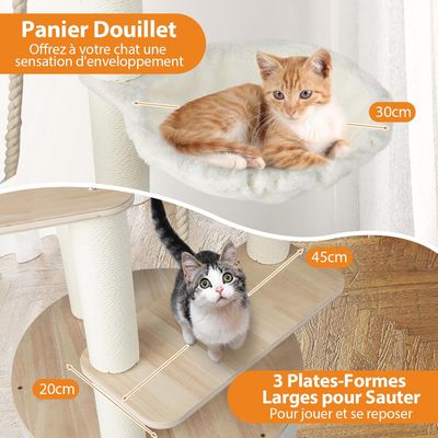GIANTEX Arbre à Chat XXL 141 cm, Condo, 3 Plateformes, Hamac, Sisal, Balle