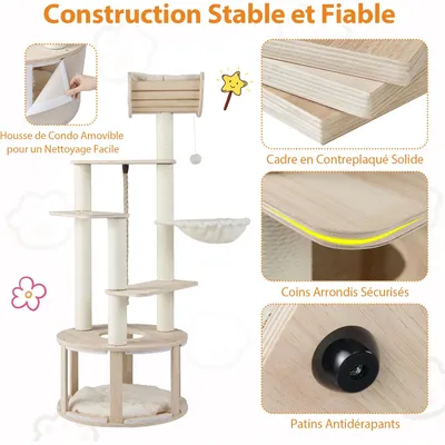 GIANTEX Arbre à Chat XXL 141 cm, Condo, 3 Plateformes, Hamac, Sisal, Balle