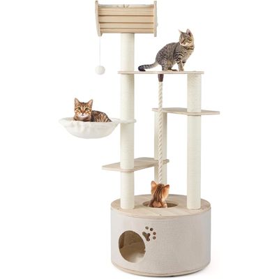 GIANTEX Arbre à Chat XXL 141 cm, Condo, 3 Plateformes, Hamac, Sisal, Balle