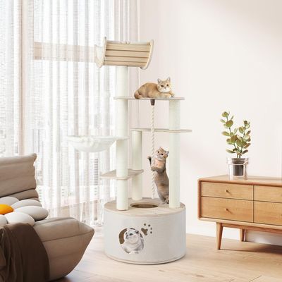 GIANTEX Arbre à Chat XXL 141 cm, Condo, 3 Plateformes, Hamac, Sisal, Balle