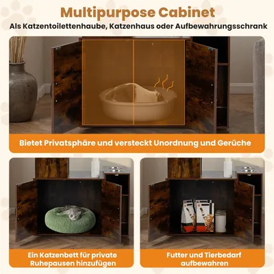 Giantex Katzenmöbel Mit Toilettenschrank, Hängematten Und Näpfen Giantex Katzenmöbel Mit Toilettenschrank, Hängematten Und Näpfen
