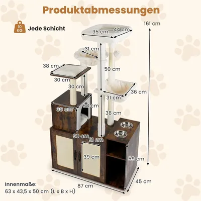 Giantex Katzenmöbel Mit Katzenklo-Schrank, Hängematten Und Futterplätzen Giantex Katzenmöbel Mit Katzenklo-Schrank, Hängematten Und Futterplätzen