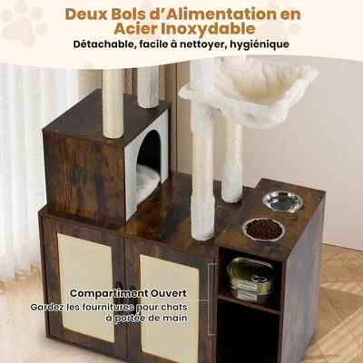GIANTEX Meuble Litière Chat 161 cm, Niche,2 Hamacs,Sisal, Armoire 2 Portes