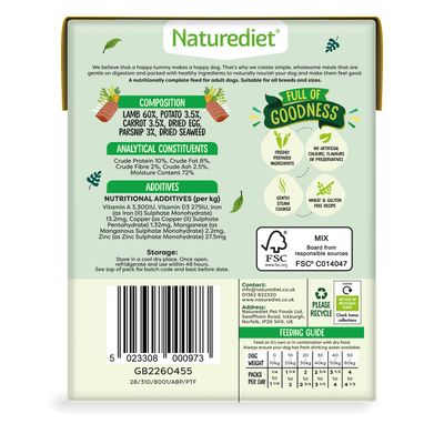 Nourriture humide sans céréales Naturediet Feel Good Agneau 390g