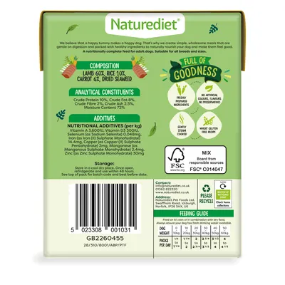 Nourriture humide pour chiens Naturediet Feel Good Agneau 390g Nourriture humide pour chiens Naturediet Feel Good Agneau 390g