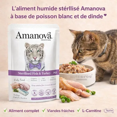Amanova - Pâtée Chat Stérilisé Sans Céréales Poisson Dinde Amanova 85g
