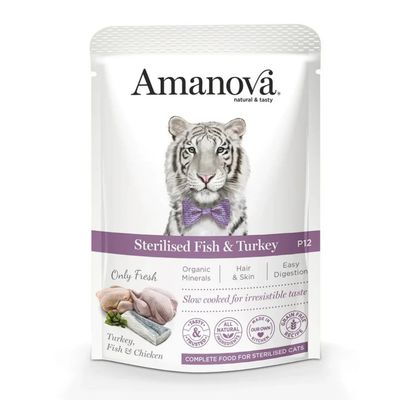 Amanova - Pâtée Chat Stérilisé Sans Céréales Poisson Dinde Amanova 85g