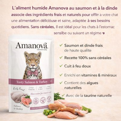 AMANOVA - Pâtée Chat Sans Céréales Saumon Dinde Amanova 85g