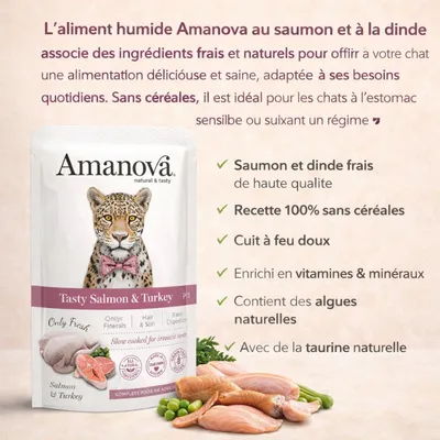 Amanova - Pâtée Chat Sans Céréales Saumon Dinde Amanova 85g