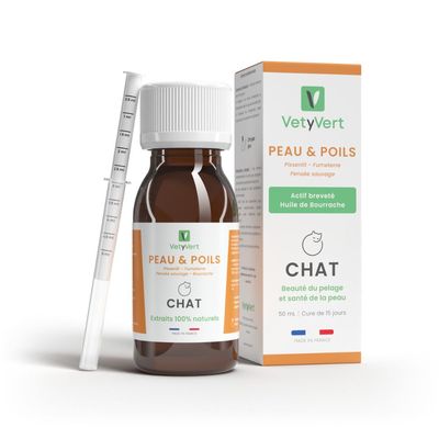 VetyVert - Complément alimentaire vétérinaire - Peau & Poils chat 50 mL