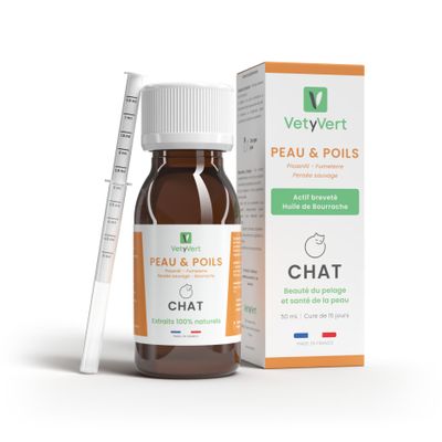 VetyVert - Complément alimentaire vétérinaire - Peau & Poils chat 50 mL