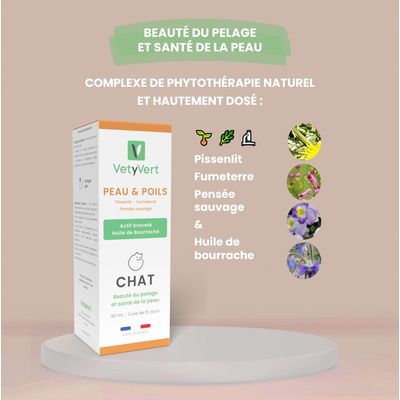 VetyVert – Veterinär-Nahrungsergänzungsmittel –Haut & Fell für Katzen 50 mL