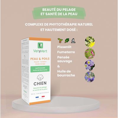 VetyVert - Complément alimentaire vétérinaire - Peau & Poils chien 150 mL