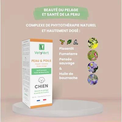 VetyVert - Complément alimentaire vétérinaire - Peau & Poils chien 150 mL