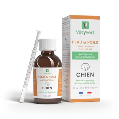 VetyVert - Complément alimentaire vétérinaire - Peau & Poils chien 150 mL