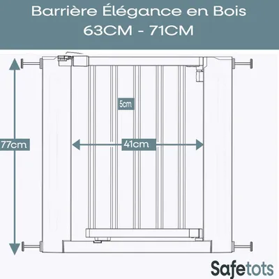 Safetots Barrière Élegante Bois Naturel 63cm - 71cm
