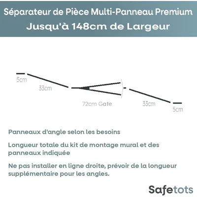 Safetots Séparateur Multi-panneau Jusqu'à 148cm, 70cm Haut, Gris