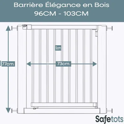 Safetots Barrière Élegante Bois Blanc, Ouverture 73cm, Ajustable 95-103cm